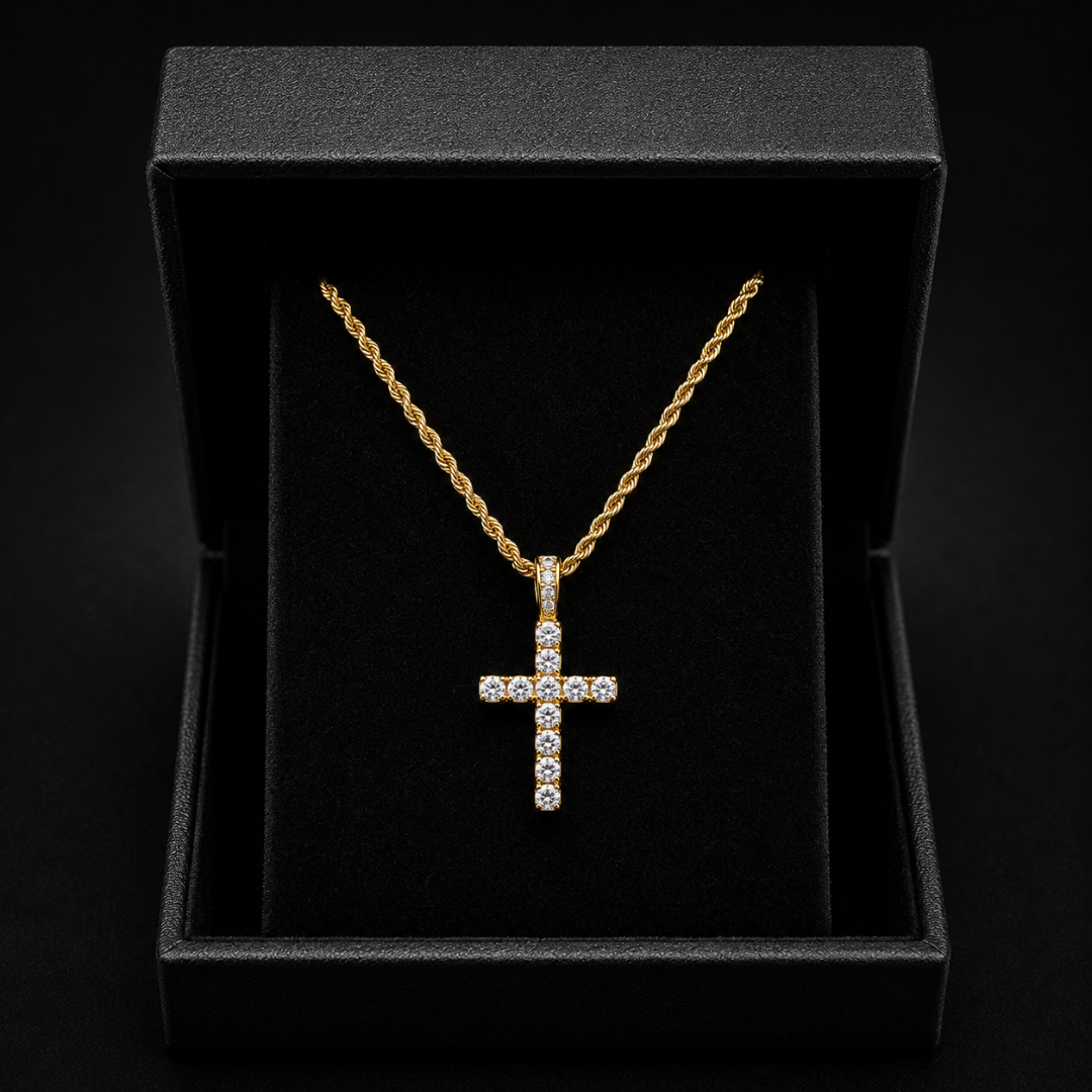 DIAMOND CROSS PENDANT ON 3MM ROPE CHAIN | SILVER