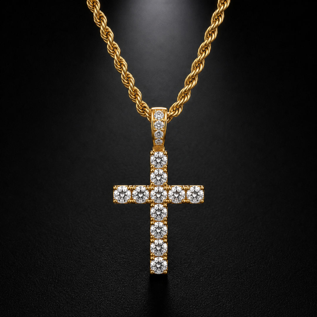 DIAMOND CROSS PENDANT ON 3MM ROPE CHAIN | SILVER