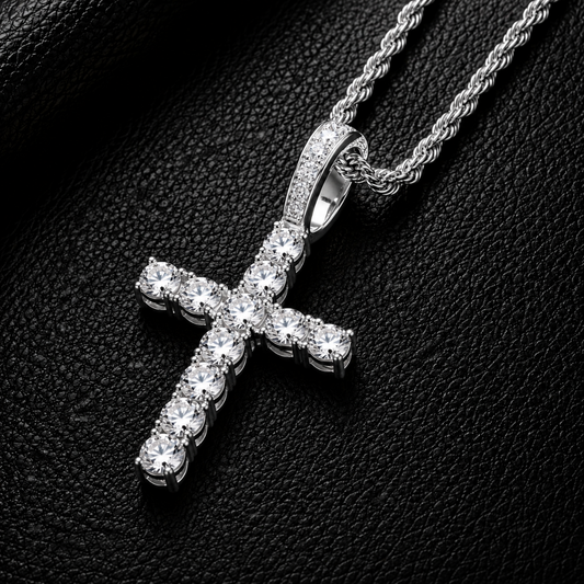 DIAMOND CROSS PENDANT ON 3MM ROPE CHAIN | SILVER