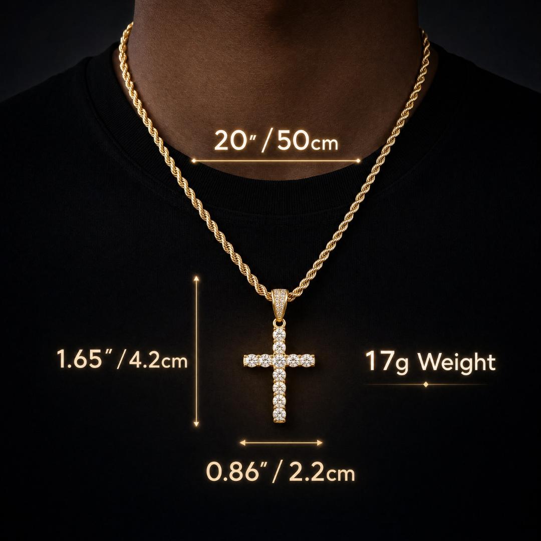 DIAMOND CROSS PENDANT ON 3MM ROPE CHAIN | SILVER